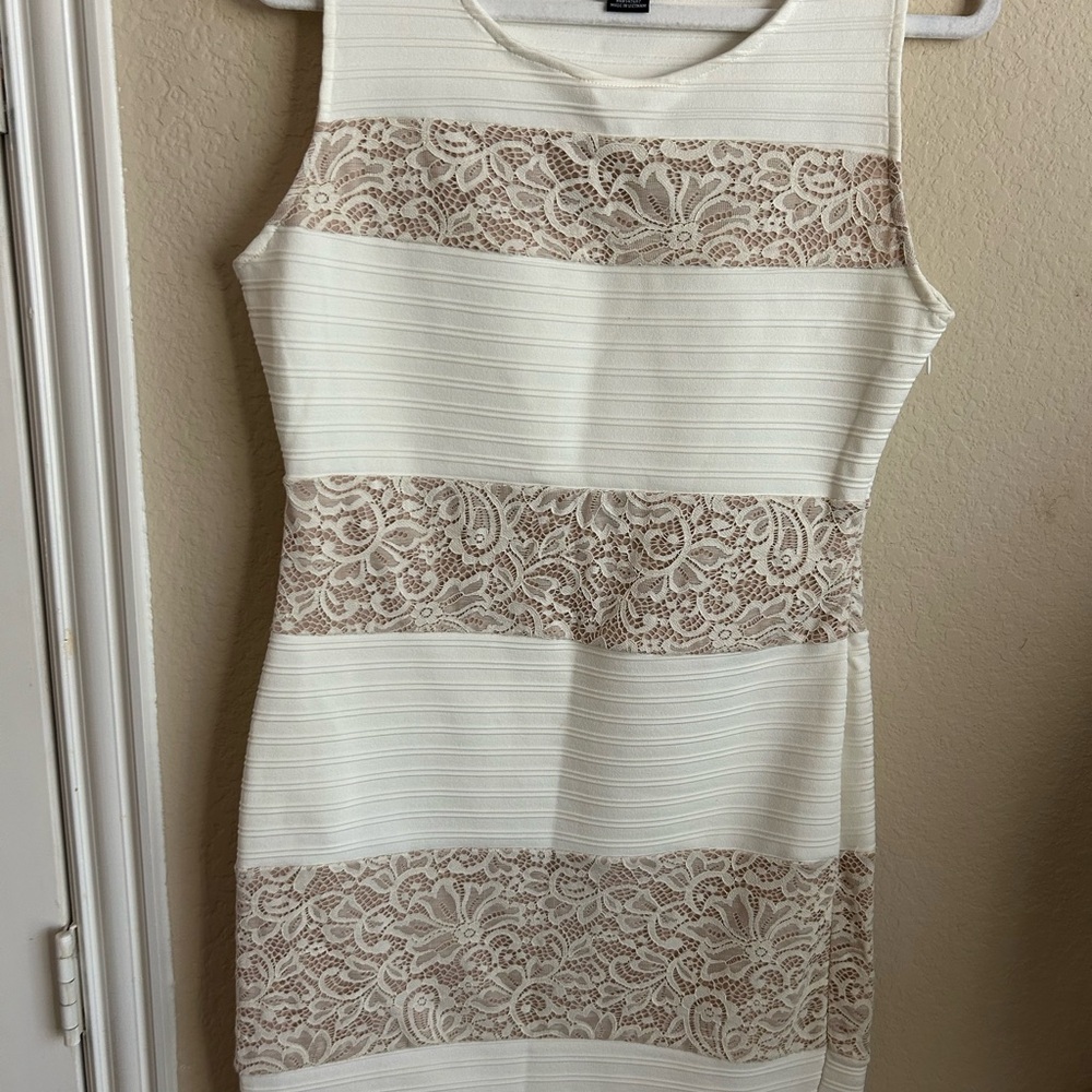 Elegant Cream Lace Panel Dress